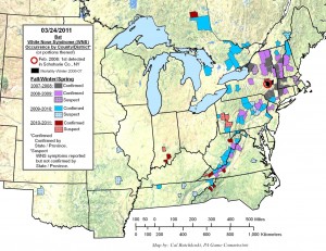 White Nose Syndrome map for March 2011