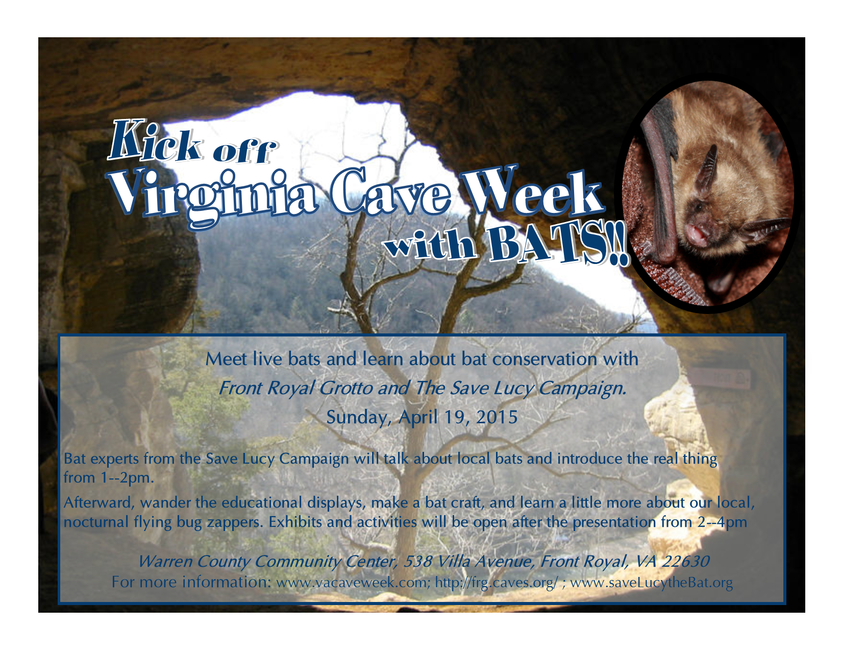 A flyer with details about Virginia Cave Week special event. For more information, please call 703-973-3157