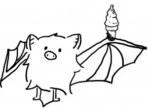 A drawing of a bat with an ice cream cone