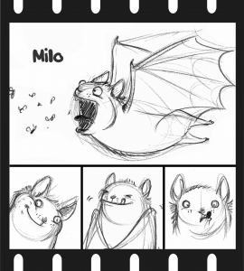 A promo poster for Milo the bat in Om Nom Nom